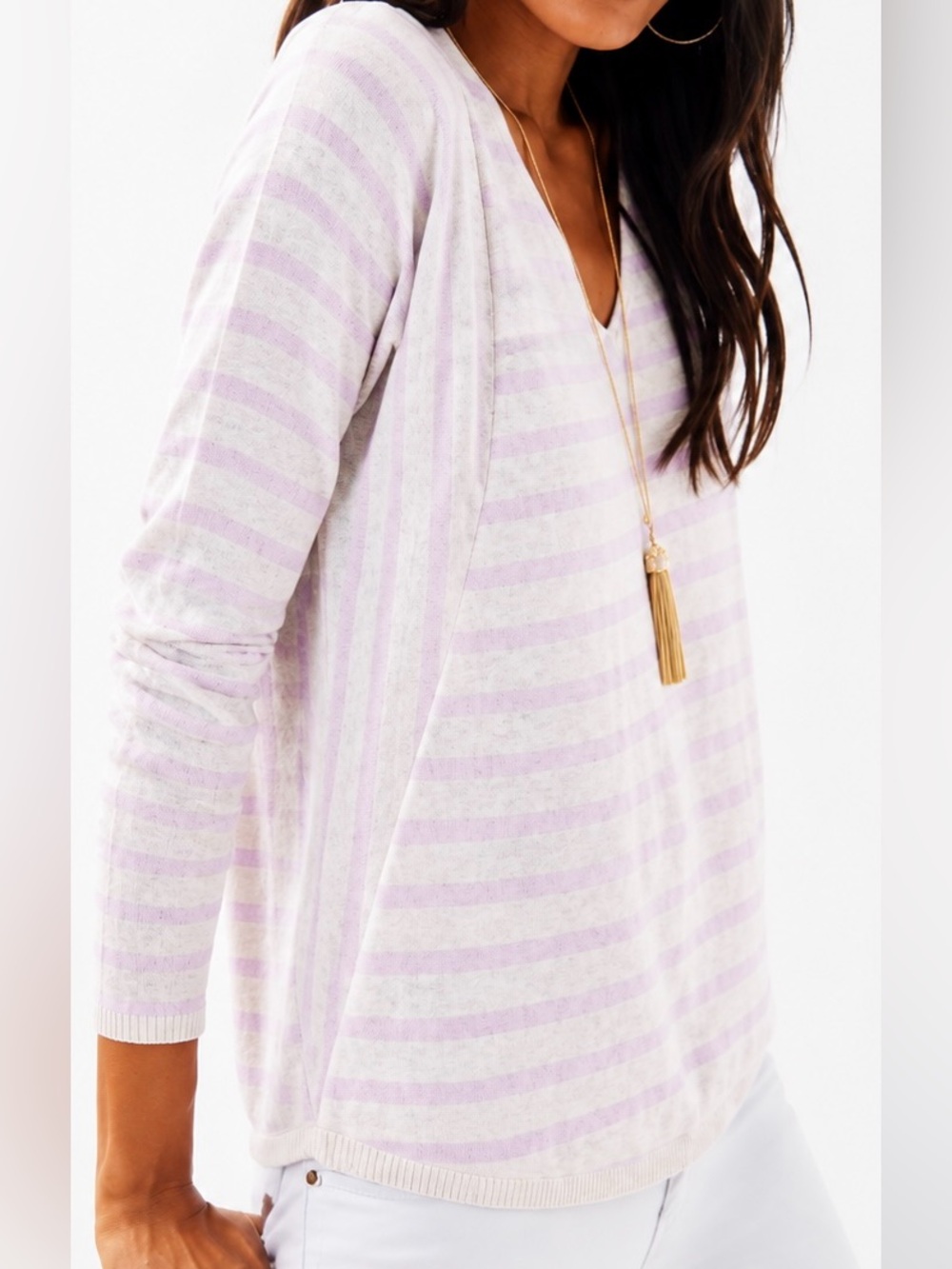 Lilly Pulitzer 100% Cotton Striped V Neck Sweater